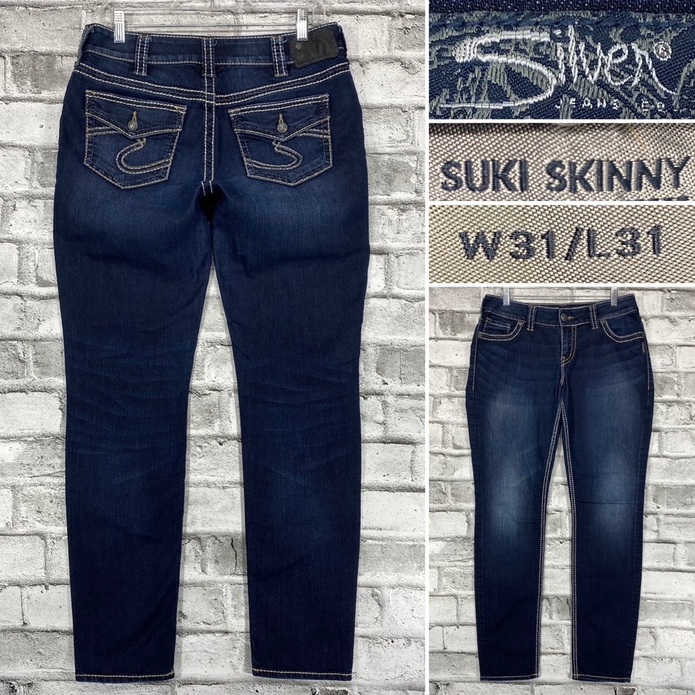 Silver Jeans Suki Skinny Womens 31 x 31 Thick Stitch with Faux Flap Pockets